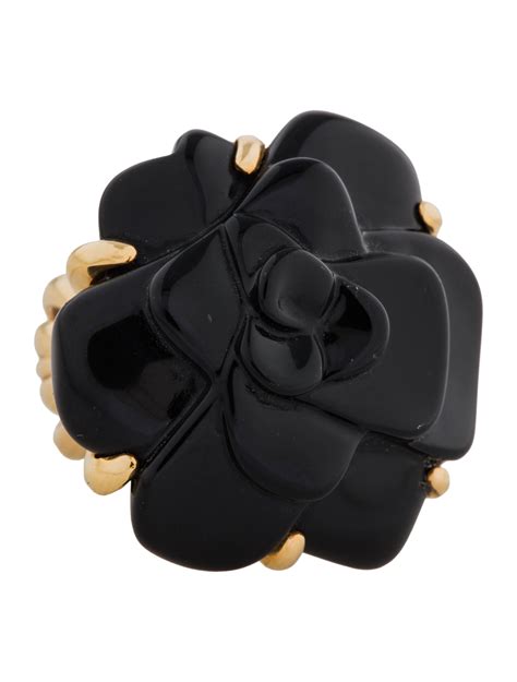 chanel black onyx camellia ring|chanel camelia necklace.